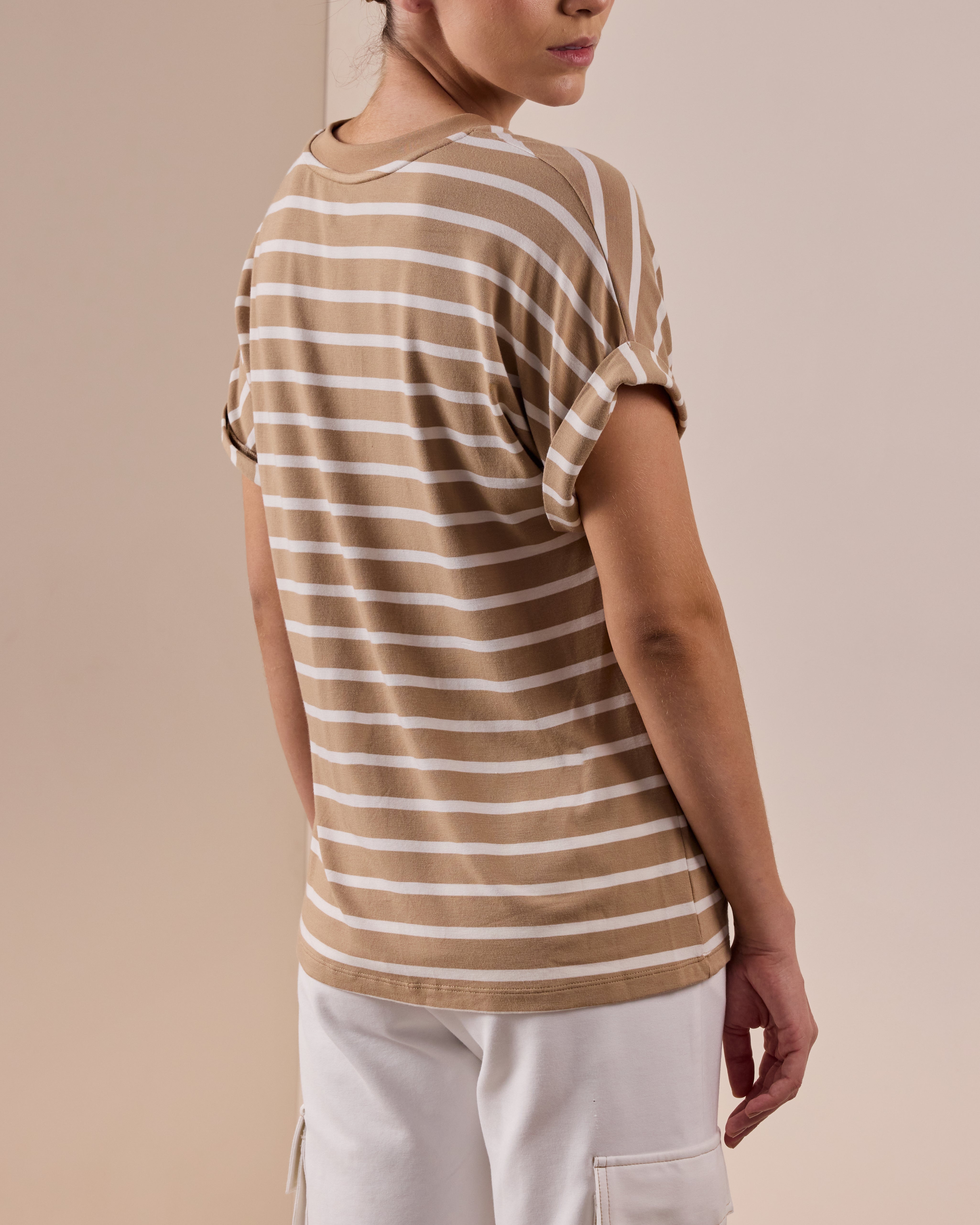 Camiseta Corinne Rayas Beige