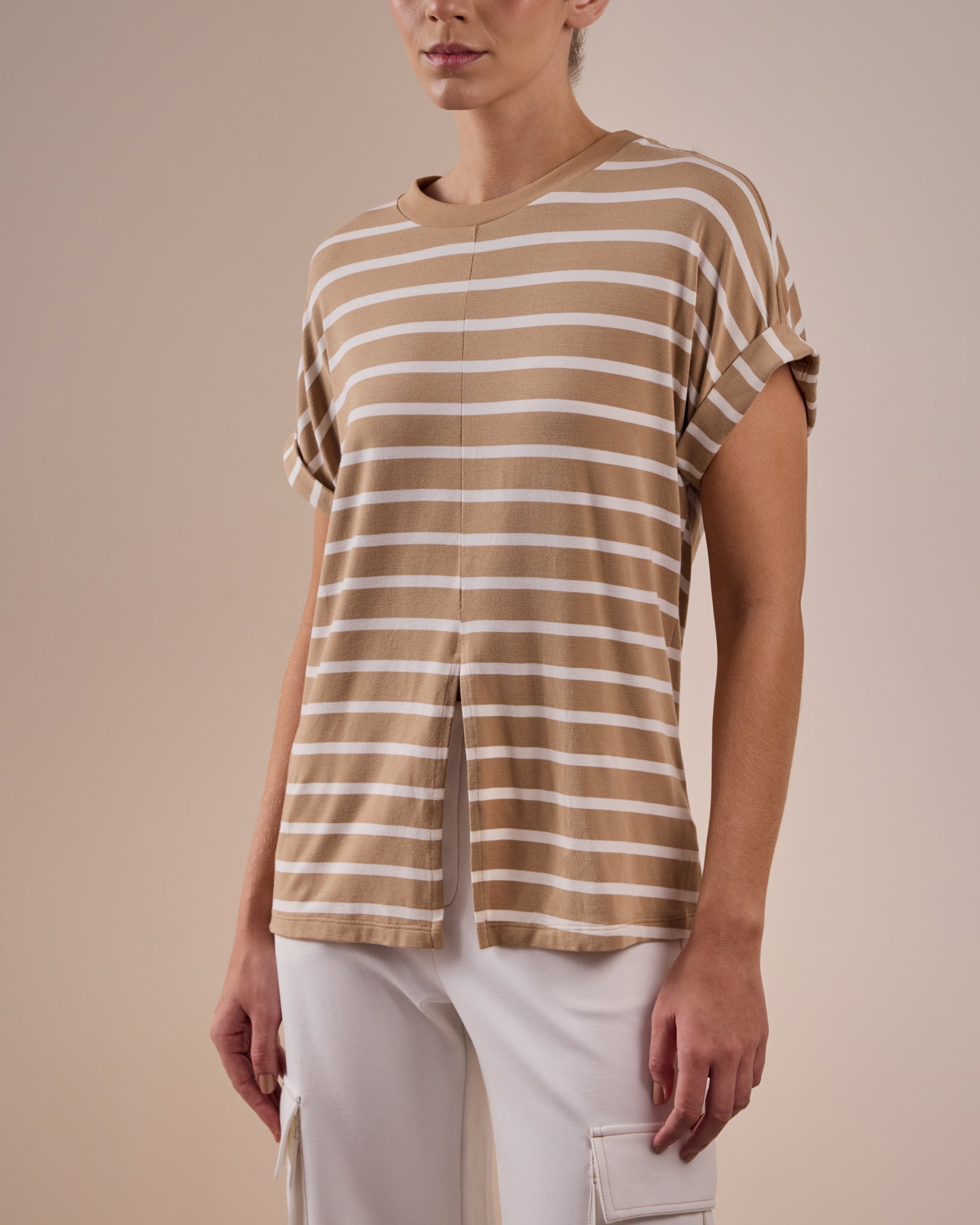 Camiseta Corinne Rayas Beige