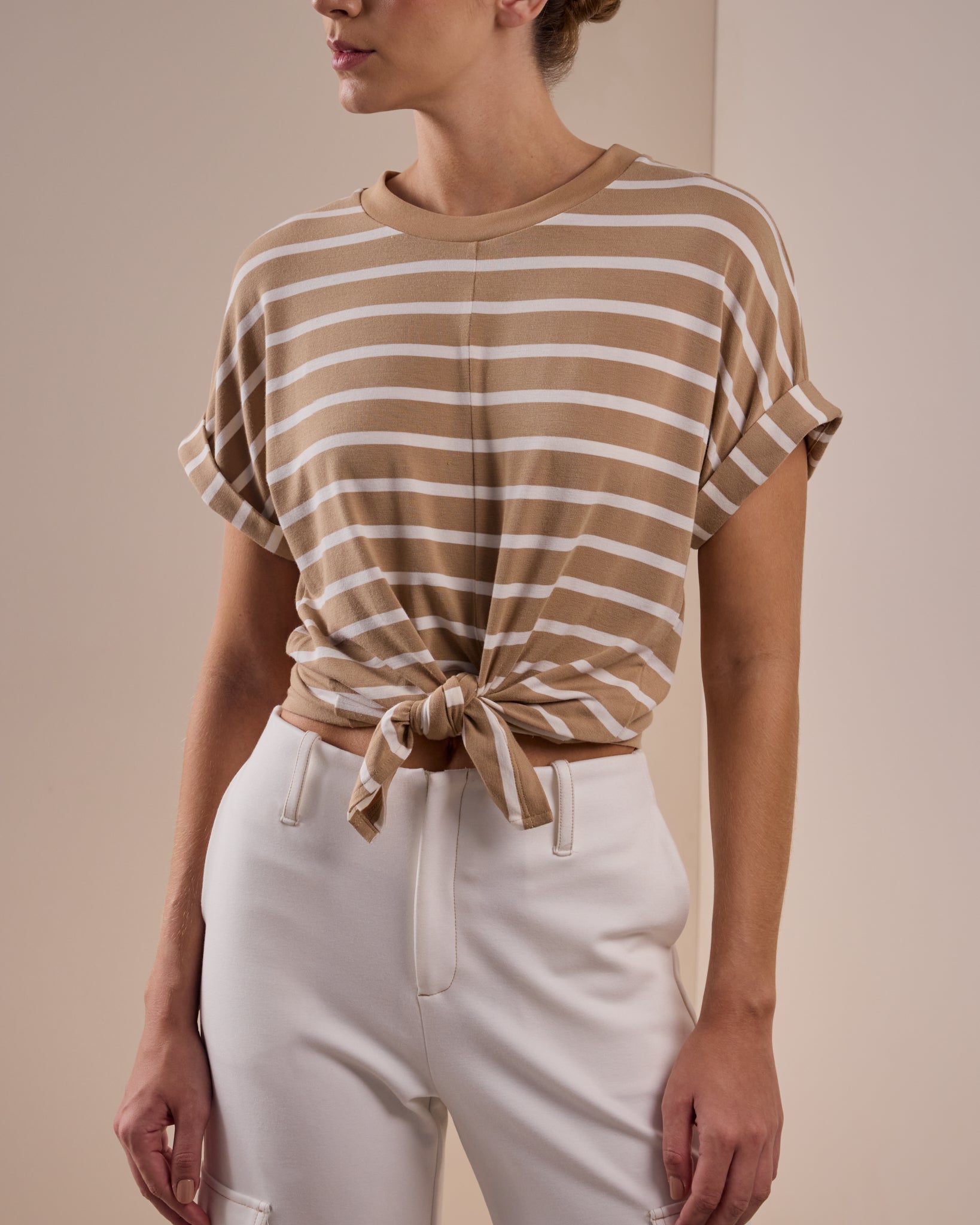Camiseta Corinne Rayas Beige