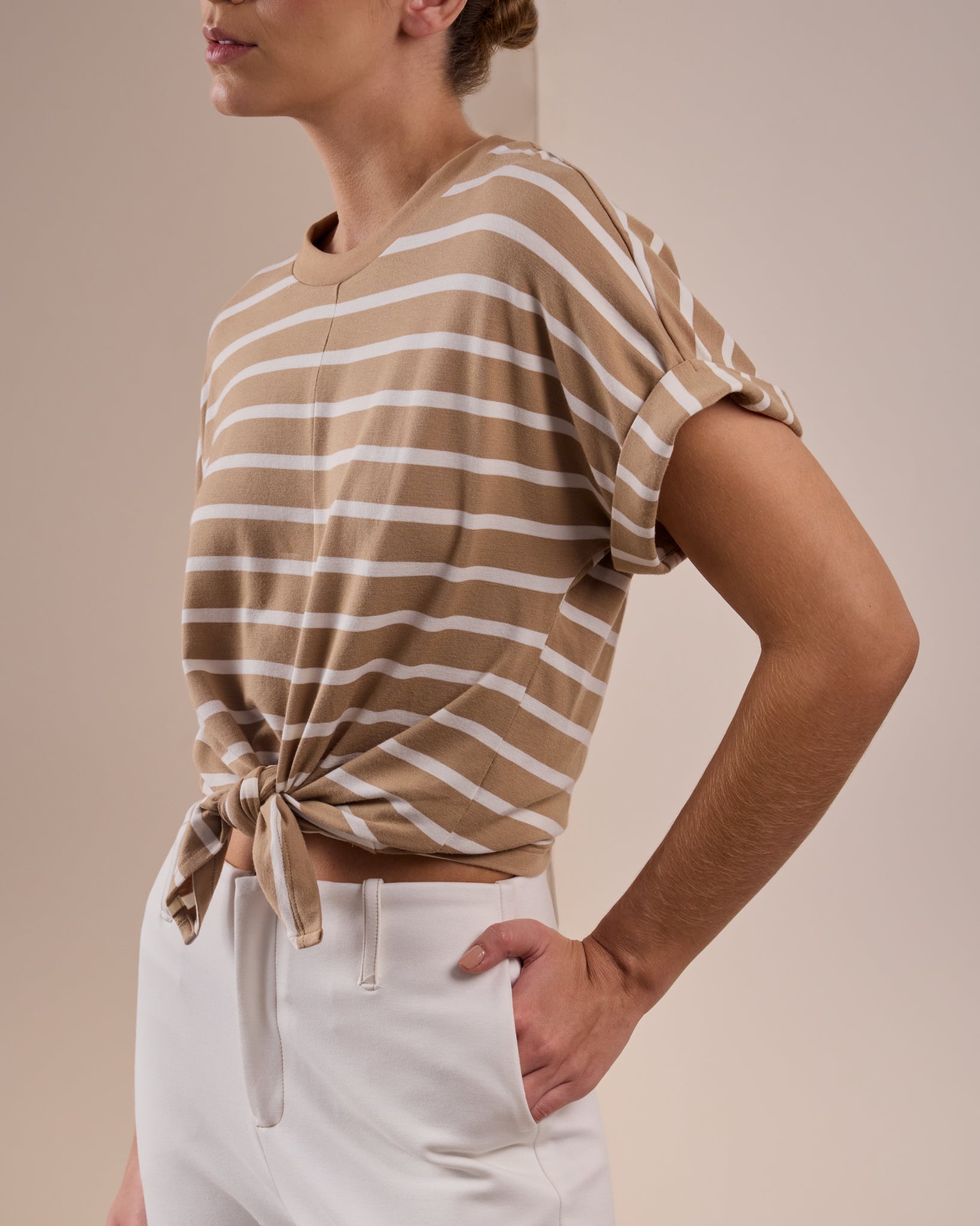 Camiseta Corinne Rayas Beige
